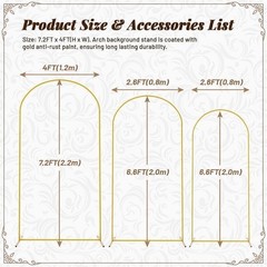 for Wedding Garden Decoration Backdrop Stand 7.2FT, 6.6FT, 6FT Golden Metal Arch