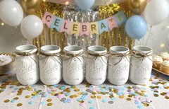 Set of 6 chalk painted distressed white mason jar vases…mix & match colors!