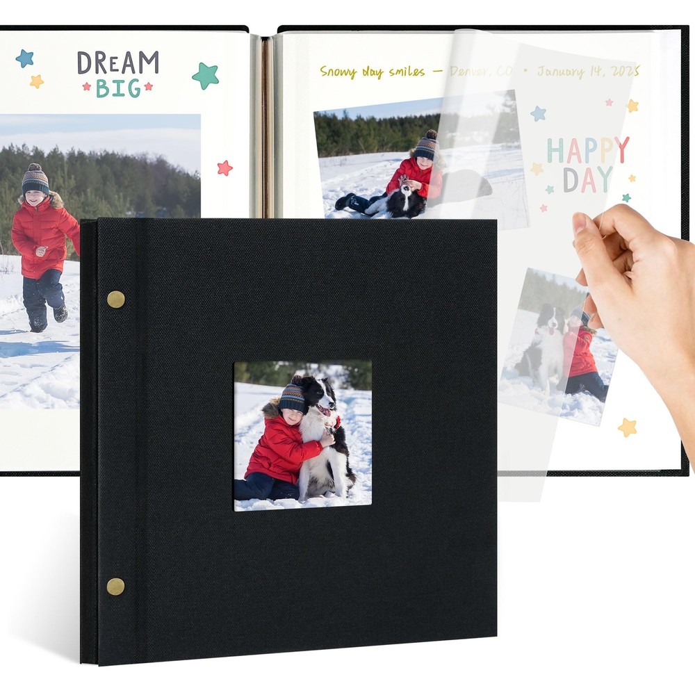 10×10 Inch Linen Self Adhesive Photo Album with Window, 20 Pages Elegant Scra…