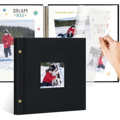 10×10 Inch Linen Self Adhesive Photo Album with Window, 20 Pages Elegant Scra…