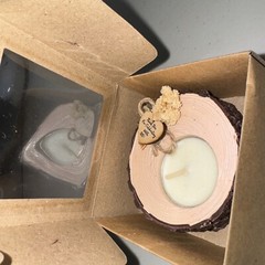 13ea. Small Candles Gifts In Brown Window Boxes.”Thanks For Celebrating With Us”