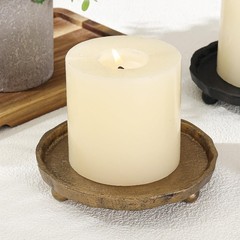 Vintage Cast Iron Pillar Candle Holder Plate, 1 set (1 pc), Brass