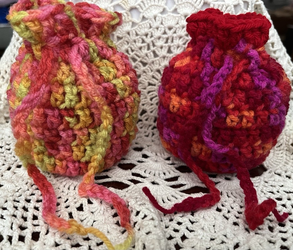 2 Crochet Drawstring Bags Wedding Party Favor Pouch Jewelry Gift Coin Dice Bags