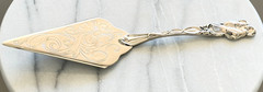 Vintage Silver Tone Cake Pie Server Butterfly Floral Scroll Handle Dessert Slice