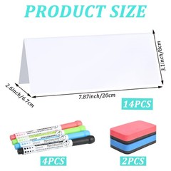 14 PCS Reusable Dry Erase Name Tent Cards For Table Markers Erasers 7.8×3.1