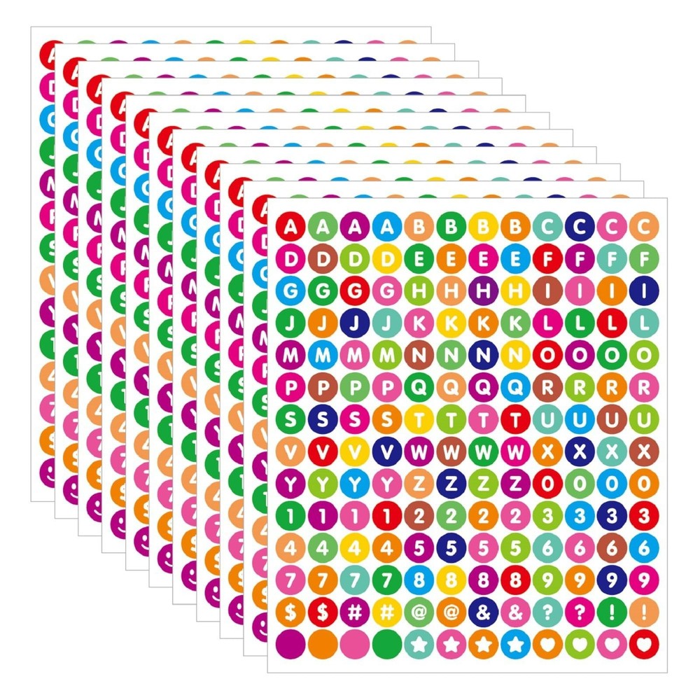 1680 Pcs 10 Sheets Colorful Alphabet Letter Stickers, 0.5in Vinyl Self-Adhesi…