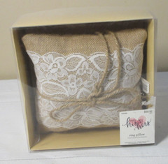 Studio His & Hers Burlap & Lace Floral Wedding Ring Pillow Jute tie