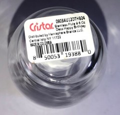 “Happy Birthday” Cristar Clear Flute Champagne/Wine Glass 9.6oz-NEW-SHIP N 24HR