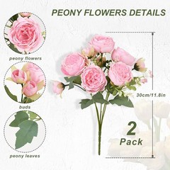 MARTINE MALL 2 Packs Peonies Artificial Flowers, Light Pink Artificial Peonies