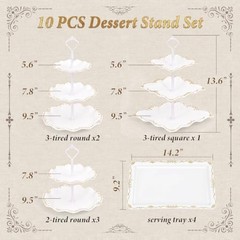 10 Pcs Cupcake Stand,Dessert Table Display Set with Gold Rim,3 x Three White