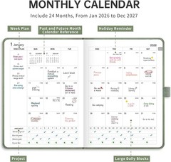 2026-2027 Monthly Planner, Jan 2026 – Dec 2027, Pocket Size (4.3″ x Light Green