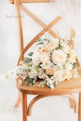 Cascading 11″ White Rose Bridal Bouquet for Rustic Boho Weddings & Events