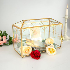 Glass Wedding Card Box with Lock, 12.6X5.9X9 Inches Large Gold Card Boxes for We