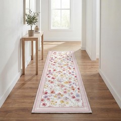 Artoid Mode Pink Watercolor Flower Spring Runner Rug, Summer Home Decor Low-P…