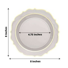 30 CLEAR 8″ Round Plastic Dinner Plates GOLD Scalloped Rim Events Wedding