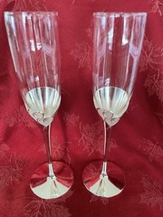Lenox True Love Silver Plated Champagne Flute Pair 6oz Hearts Wedding Glasses