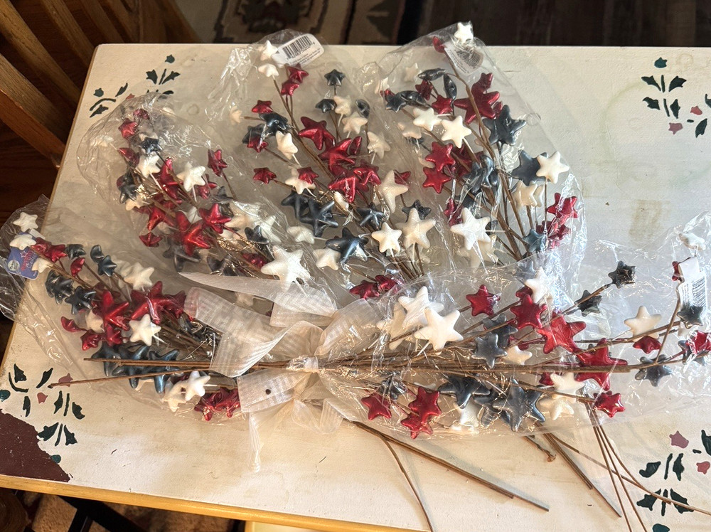 Lot of 5 Patriotic Flower stems The Flower Shop 16” red white blue stars