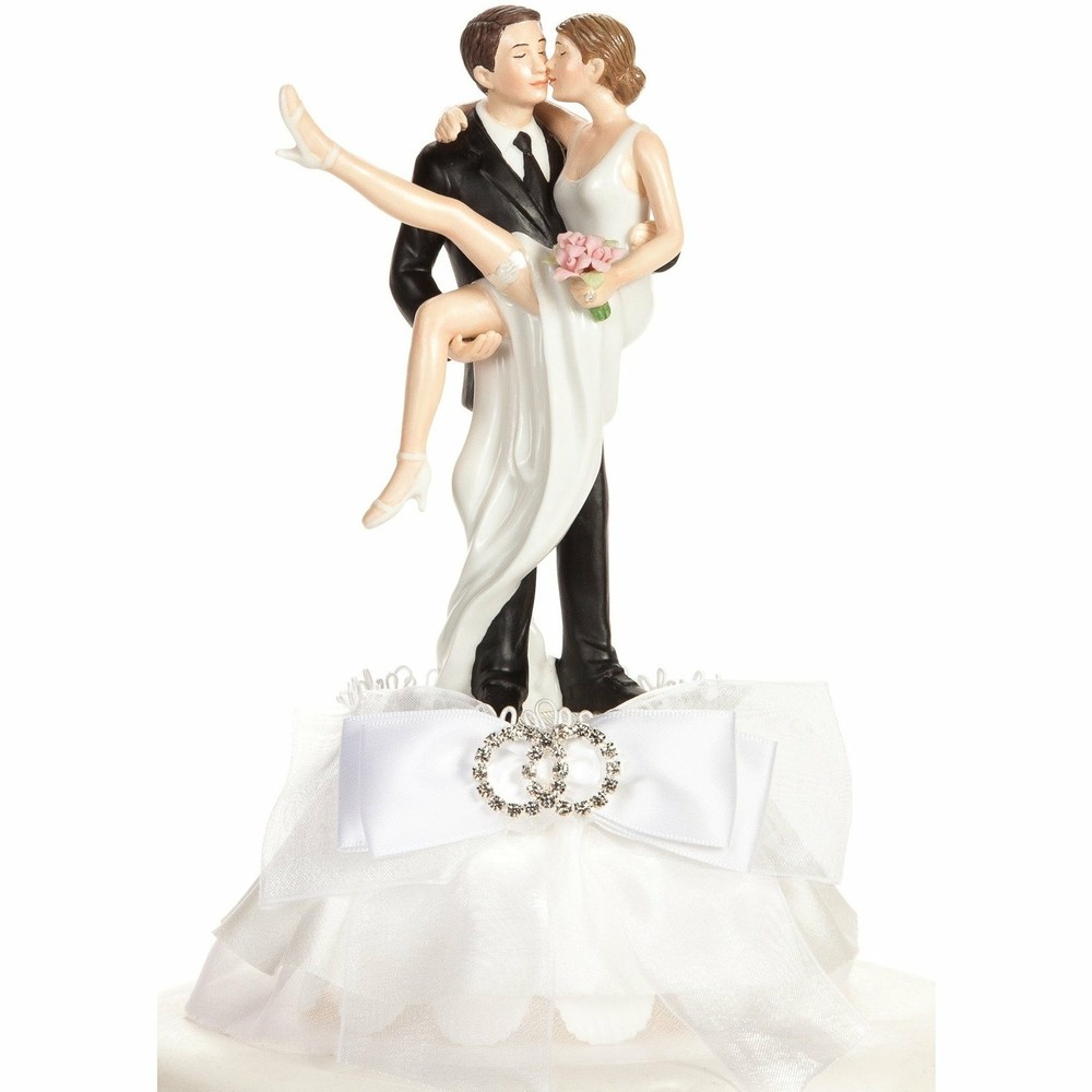 Funny Sexy Rhinestone Over the Threshold Wedding Rings Cake Topper