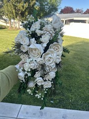 Solo Wood White and Green Wedding Flower Bouquet with Roses and Succulents