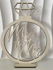 Miss to Mrs Ring Sign, Wooden Wedding Bachelorette Party Table Natural Wood
