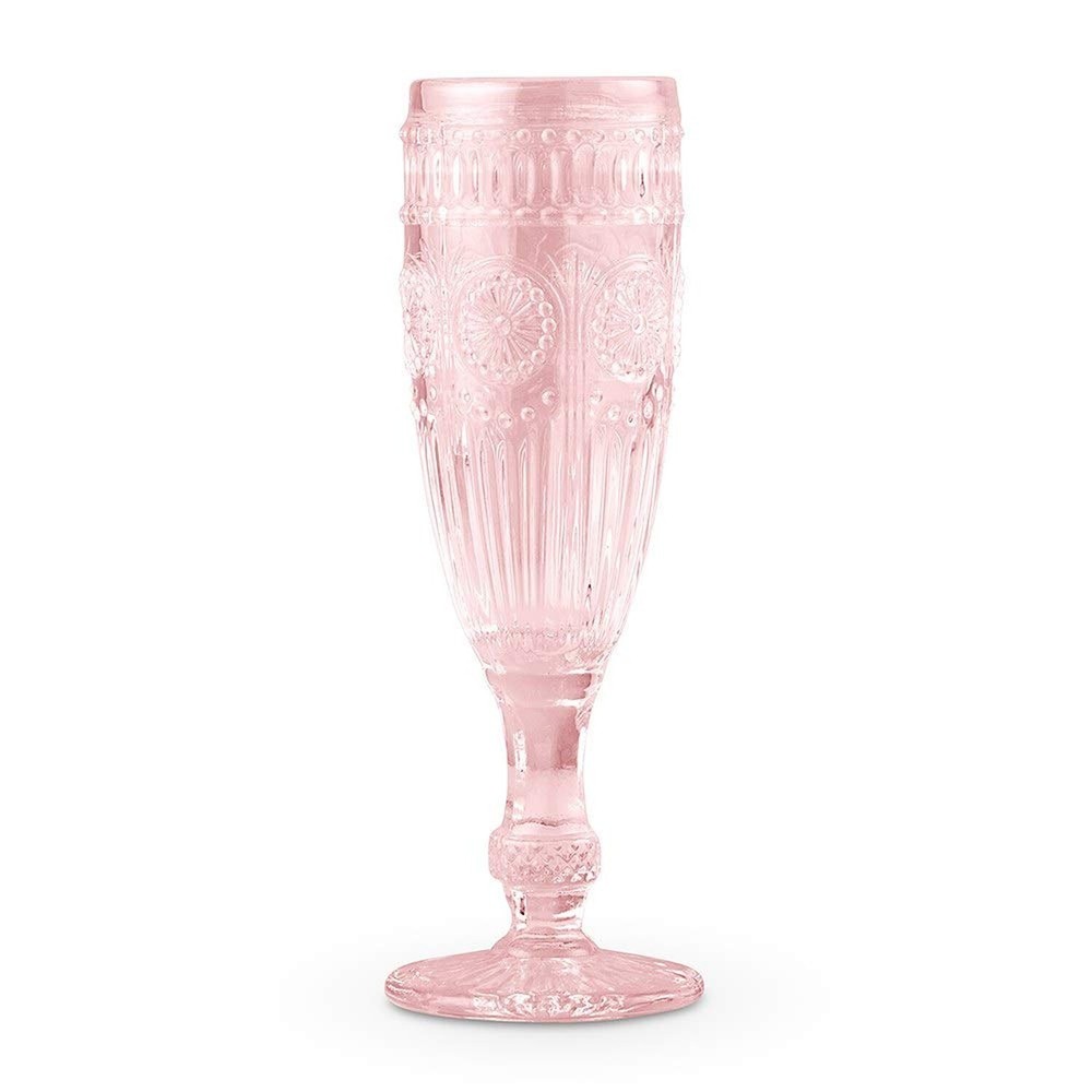 WEDDINGSTAR Vintage Style Pressed Glass Champagne Flute 6oz – Pink Blush Pink
