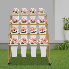 4-tier Flower Holder Flower Display Stand with 16 Pieces Buckets Metal PP