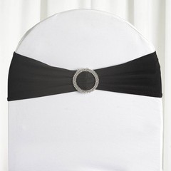 10 Black Spandex CHAIR SASHES with Silver Round Buckles Wedding Decorations SALE