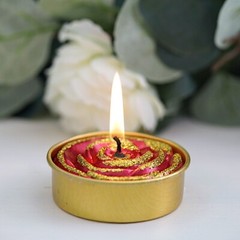 2 Red Gold Glitter Unscented Rose Tealight Candles Wedding Centerpieces Sale