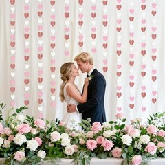 White Rose-Gold Pink Heart Garland Party Decor, 52 Heart Garland – Pink White