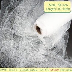 White 54 Inch Tulle Fabric Rolls 10 Yards Wedding Tulle Ribbon Fabric, Inch