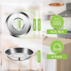 Offiper Deep Stainless Steel Plates 8 Set 7 Inch 30418/8 Metal Food Serving