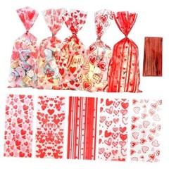 Valentine Treat Bags, 100 Pcs 1 count (Pack of 100) Red-Valentine Style1