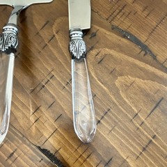 2pc Stainless Steel Cake Knife & Server Set, Clear Solid Plastic Handles