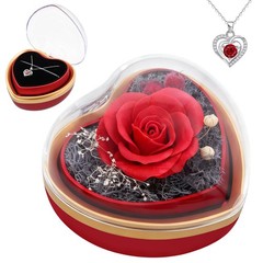 Eternal Real Rose Dainty Love Pendant , Preserved Red Gift Box with