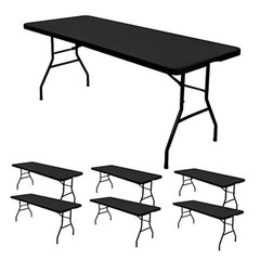 6 Pack Stretch Fabric Table Top Cap Cover, fits 8′ 6 Packs – 30 x 96 Inch Black