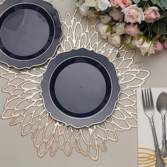30 NAVY BLUE 8″ Round Plastic Dinner Plates GOLD Scalloped Rim Events Wedding