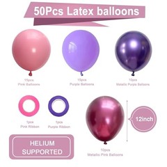 Pink and Purple Party Balloons, 50Pcs 12 Inch Purple Pink Balloons, Pink Purple