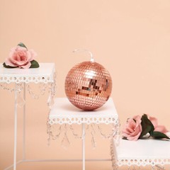 4 Rose Gold 6″ wide Glass Mirror Disco Balls Ornaments Party Wedding Decorations