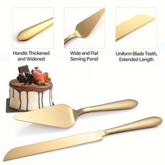 Golden Cake Cutting Set, Knife & Server, Thickened Steel, Gift for Wedding