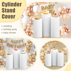 White Cylinder Stand Cover Spandex Cylinder Pedestal Cover Set of 3 Pure White