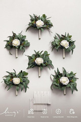 Artificial Bridesmaid Bouquets Set of 6 Eucalyptus Wedding Flower Bouquets White