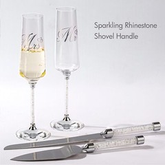 Wedding Cake Knife and Server Set, Mr and Champagne Flutes with Wedding Cake