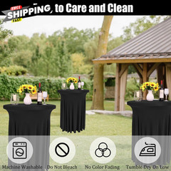 Fivenl 6 Pack Round Cocktail Tablecloth 32″x 32 inches by 43 inches, Black
