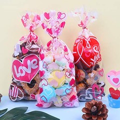 Valentine Cellophane Candy Bags,150 Pcs Treat Bags Heart and Love Shape