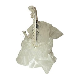 Vintage Traditional Bride And Groom White Lacy Flowers Faux Pearl Cake Topper