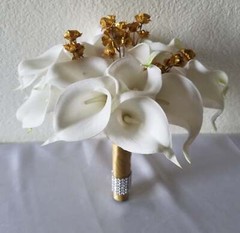 Ivory Gold Calla Lily Bridal Wedding Bouquet Accessories