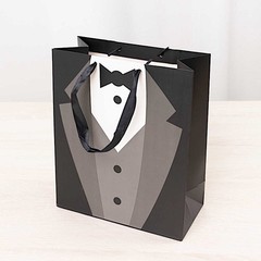 12 BLACK WHITE Tuxedo Paper Gift Tote BAGS Satin Handles Party Event Decorations
