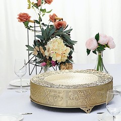 GOLD 18″ wide Round Floral Embossed Cake Stand Cupcake Display Wedding Party