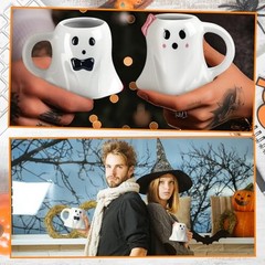 Baderke 2 Pcs 12 oz Halloween Ghost Mugs Spooky Mr and Mrs Coffee Cups Boo