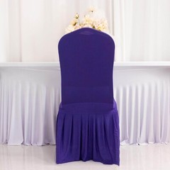 PURPLE Ruffle Pleated Skirt Fitted Spandex Banquet CHAIR COVER Party Decorations